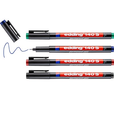 edding 140 S Permanenter Folienschreiber 4er Set sortiert, Rundspitze 0,3 mm (Art.-Nr.: 4-140-4)