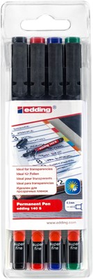edding 140 S Permanenter Folienschreiber 4er Set sortiert, Rundspitze 0,3 mm (Art.-Nr.: 4-140-4)