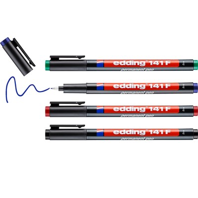 edding 141 F Permanenter Folienschreiber 4er Set sortiert, Rundspitze 0,6 mm (Art.-Nr.: 4-141-4)