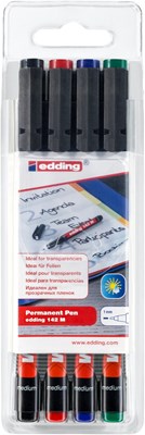 edding 142 M Permanenter Folienschreiber 4er Set sortiert, Rundspitze 1 mm (Art.-Nr.: 4-142-4)