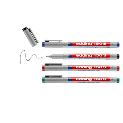edding 150 S Non-permanenter Folienschreiber 4er Set sortiert, Rundspitze 0,3 mm (Art.-Nr.: 4-150-4)