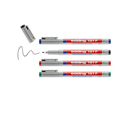 edding 151 F Non-permanenter Folienschreiber 4er Set sortiert, Rundspitze 0,6 mm (Art.-Nr.: 4-151-4)