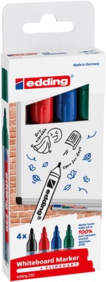 edding 250 Whiteboardmarker 4er Set sortiert, Rundspitze 1,5-3 mm (Art.-Nr.: 4-250-4-2)