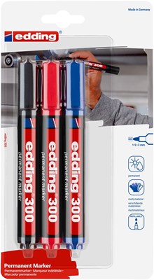 edding 300 Permanentmarker 3er Set sortiert, Rundspitze 1,5-3 mm (Art.-Nr.: 4-300-3-1999)