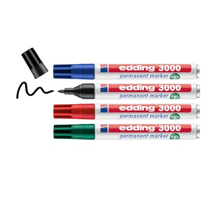edding 3000 Permanentmarker 4er Set sortiert, Rundspitze 1,5-3 mm (Art.-Nr.: 4-3000-4-2)