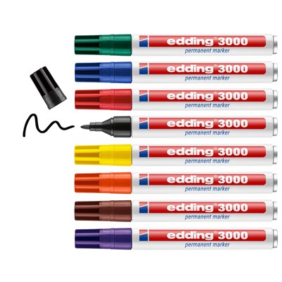 edding 3000 Permanentmarker 8er Set (Dose) sortiert, Rundspitze 1,5-3 mm (Art.-Nr.: 4-3000-8-999)