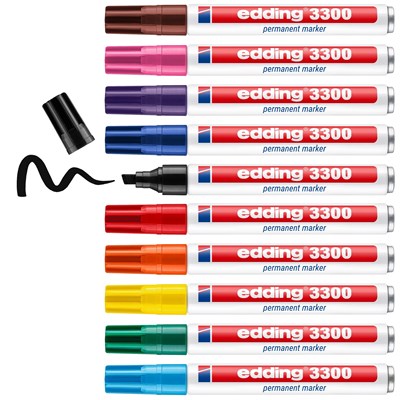 edding 3300 Permanentmarker 10er Set (Systembox) sortiert, Keilspitze 1-5 mm (Art.-Nr.: 4-3300-10)
