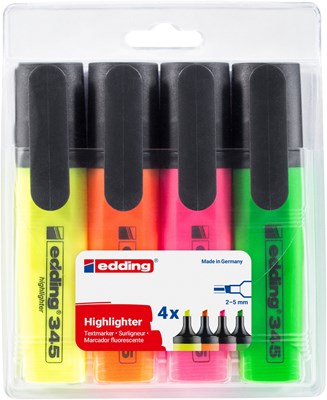 edding 345 Textmarker 4er Set sortiert, Keilspitze 2-5 mm (Art.-Nr.: 4-345-4)