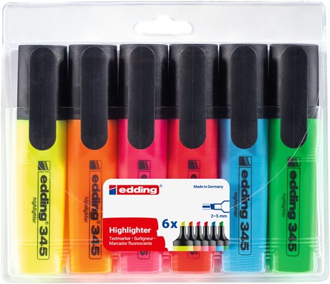 edding 345 Textmarker 6er Set sortiert, Keilspitze 2-5 mm (Art.-Nr.: 4-345-6)