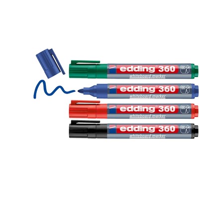 edding 360 Whiteboardmarker 4er Set sortiert, Rundspitze 1,5-3 mm (Art.-Nr.: 4-360-4-2)