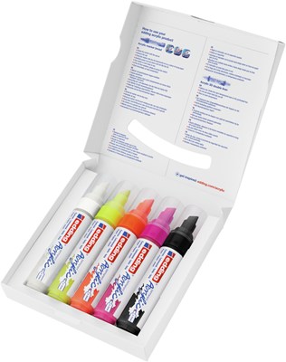 edding 5000 Acrylmarker breit 5er Set sortiert neon, Keilspitze 5-10 mm (Art.-Nr.: 4-5000-5)