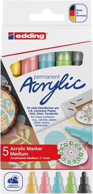 edding 5100 Acrylmarker medium 5er Set sortiert pastell, Rundspitze 2-3 mm (Art.-Nr.: 4-5100-5-099)