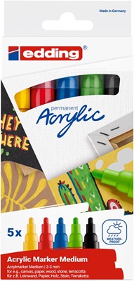 edding 5100 Acrylmarker medium 5er Set sortiert basic, Rundspitze 2-3 mm (Art.-Nr.: 4-5100-5)