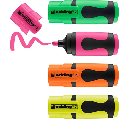 edding 7 Textmarker 4er Set sortiert, Keilspitze 1-3 mm (Art.-Nr.: 4-7-4)