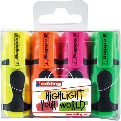 edding 7 Textmarker 4er Set sortiert, Keilspitze 1-3 mm (Art.-Nr.: 4-7-4)