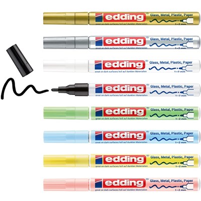 edding 751 creative Glanzlack-Marker 8er Set pastell, Rundspitze 1-2 mm (Art.-Nr.: 4-751-8-099)