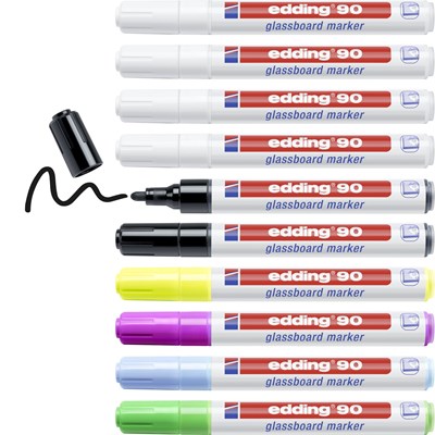 edding 90 Glasboardmarker 10er Set sortiert, Rundspitze 2-3 mm (Art.-Nr.: 4-90999)