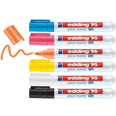 edding 95 Glasmarker 6er Set sortiert, Rundspitze 1,5-3mm (Art.-Nr.: 4-95-6)