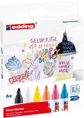 edding 95 Glasmarker 6er Set sortiert, Rundspitze 1,5-3mm (Art.-Nr.: 4-95-6)