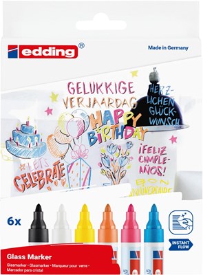 edding 95 Glasmarker 6er Set sortiert, Rundspitze 1,5-3mm (Art.-Nr.: 4-95-6)