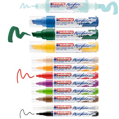 edding Acryl Creative Set, inkl. Malblock, 12er Set basic (Art.-Nr.: 4-CS12B)