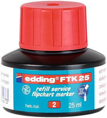 edding FTK 25 Nachfülltinte für Flipchartmarker rot, 25 ml (Art.-Nr.: 4-FTK25002)
