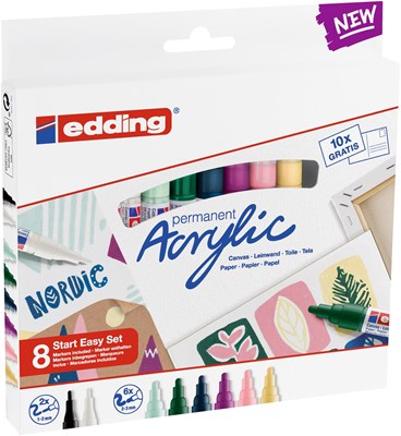 edding Acryl Start Easy Set, inkl. Postkartenblock, 8er Set nordic (Art.-Nr.: 4-SES8N)