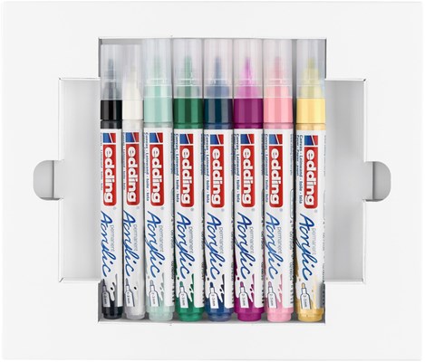 edding Acryl Start Easy Set, inkl. Postkartenblock, 8er Set nordic (Art.-Nr.: 4-SES8N)