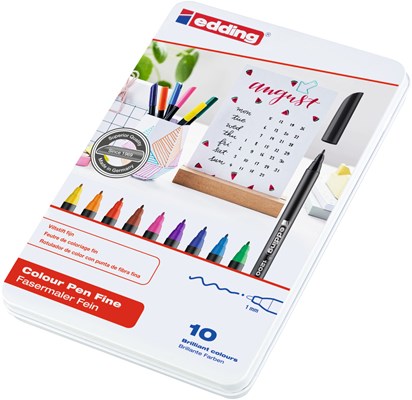edding 1200 Fasermaler 10er Set (Metallbox) sortiert, Rundspitze 1 mm (Art.-Nr.: 4-1200-10)