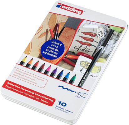 edding 1300 Fasermaler 10er Set (Metallbox) sortiert, Rundspitze 2 mm (Art.-Nr.: 4-1300-10)
