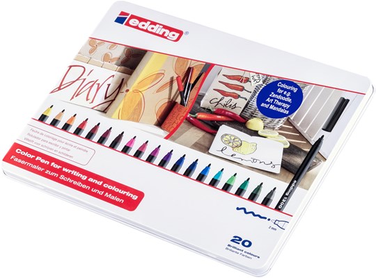 edding 1300 Fasermaler 20er Set (Metallbox) sortiert, Rundspitze 2 mm (Art.-Nr.: 4-1300-20)