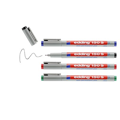 edding 150 S Non-permanenter Folienschreiber 4er Set sortiert, Rundspitze 0,3 mm (Art.-Nr.: 4-150-4)