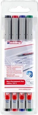 edding 150 S Non-permanenter Folienschreiber 4er Set sortiert, Rundspitze 0,3 mm (Art.-Nr.: 4-150-4)