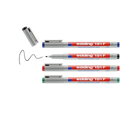 edding 151 F Non-permanenter Folienschreiber 4er Set sortiert, Rundspitze 0,6 mm (Art.-Nr.: 4-151-4)