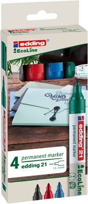 edding 21 EcoLine Permanentmarker 4er Set sortiert, Rundspitze 1,5-3 mm (Art.-Nr.: 4-21-4)