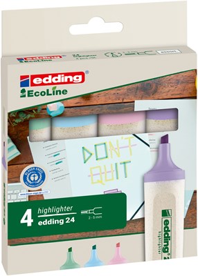 edding 24 EcoLine Pastell Textmarker 4-er Set sortiert, Keilspitze 2-5 mm (Art.-Nr.: 4-24-4-1000)
