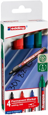 edding 300 Permanentmarker 4er Set sortiert, Rundspitze 1,5-3 mm (Art.-Nr.: 4-300-4-2)
