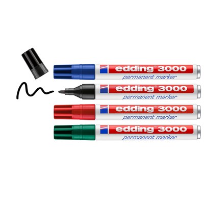 edding 3000 Permanentmarker 4er Set sortiert, Rundspitze 1,5-3 mm (Art.-Nr.: 4-3000-4-2)