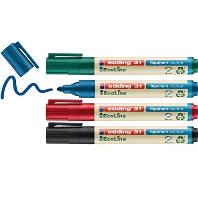 edding 31 EcoLine Flipchartmarker 4er Set sortiert, Rundspitze 1,5-3 mm (Art.-Nr.: 4-31-4)