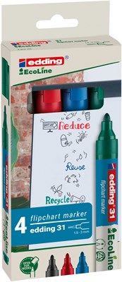 edding 31 EcoLine Flipchartmarker 4er Set sortiert, Rundspitze 1,5-3 mm (Art.-Nr.: 4-31-4)