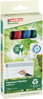 edding 31 EcoLine Flipchartmarker 4er Set sortiert, Rundspitze 1,5-3 mm (Art.-Nr.: 4-31-4)
