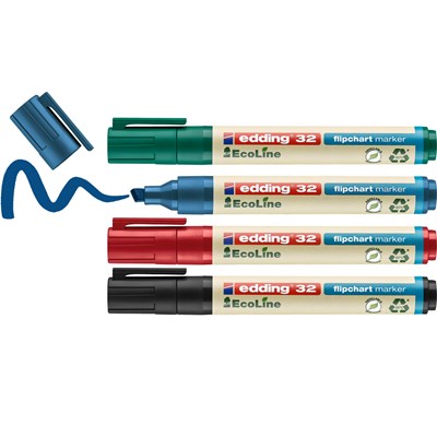edding 32 EcoLine Flipchartmarker 4er Set sortiert, Keilspitze 1-5 mm (Art.-Nr.: 4-32-4)