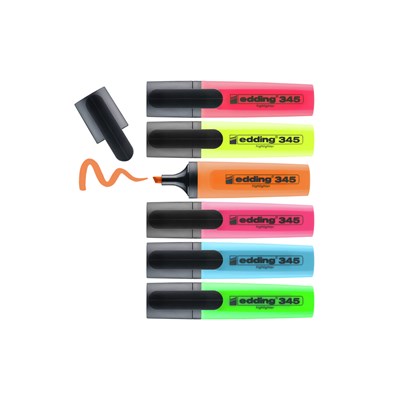 edding 345 Textmarker 6er Set sortiert, Keilspitze 2-5 mm (Art.-Nr.: 4-345-6)