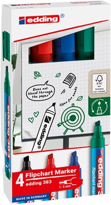 edding 383 Flipchartmarker 4er Set sortiert, Keilspitze 1-5 mm (Art.-Nr.: 4-383-4-2)