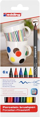 edding 4200 Porzellanpinselstift 6er Set family sortiert, Pinselspitze 1-4 mm (Art.-Nr.: 4-4200-6)