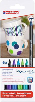 edding 4200 Porzellanpinselstift 6er Set cool sortiert, Pinselspitze 1-4 mm (Art.-Nr.: 4-4200-6099)