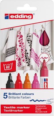 edding 4500 Textilmarker 5er-Set sortiert warm, Rundspitze 2-3 mm (Art.-Nr.: 4-4500-5999)