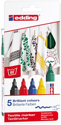 edding 4500 Textilmarker 5er-Set sortiert, Rundspitze 2-3 mm (Art.-Nr.: 4-4500-5S)