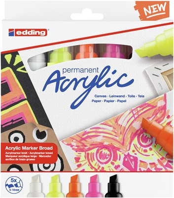 edding 5000 Acrylmarker breit 5er Set sortiert neon, Keilspitze 5-10 mm (Art.-Nr.: 4-5000-5)