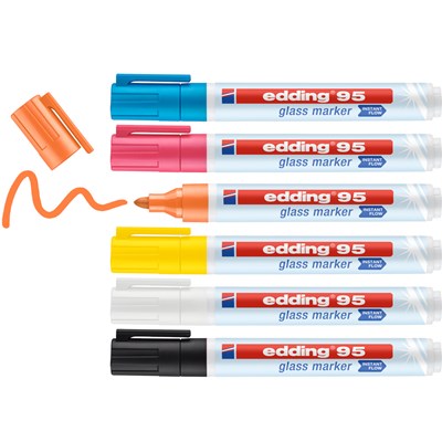 edding 95 Glasmarker 6er Set sortiert, Rundspitze 1,5-3mm (Art.-Nr.: 4-95-6)